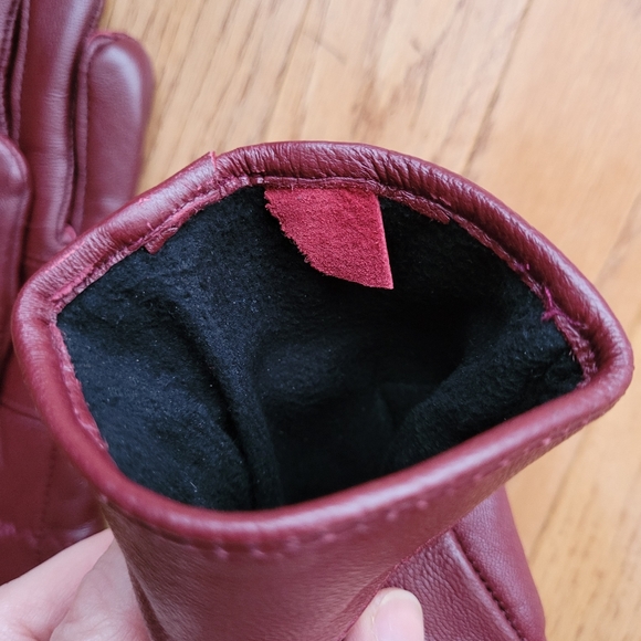 Leather Gloves Fleece Lined Driving Glove Red Burgundy M - Picture 3 of 8
